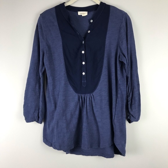Anthropologie‎ Meadow Rue Navy Blue Amira Tunic Button Bib Medium - Picture 5 of 13